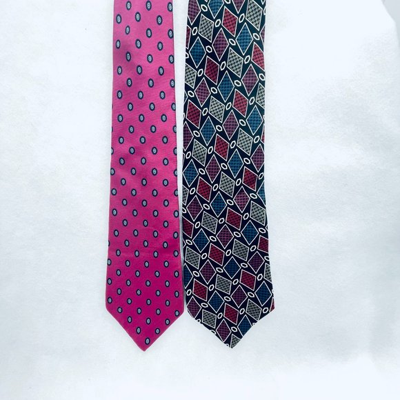 Lot of 2 Christian Dior Necktie All Silk Pink USA/ Bugatti 100% Silk - Picture 7 of 14